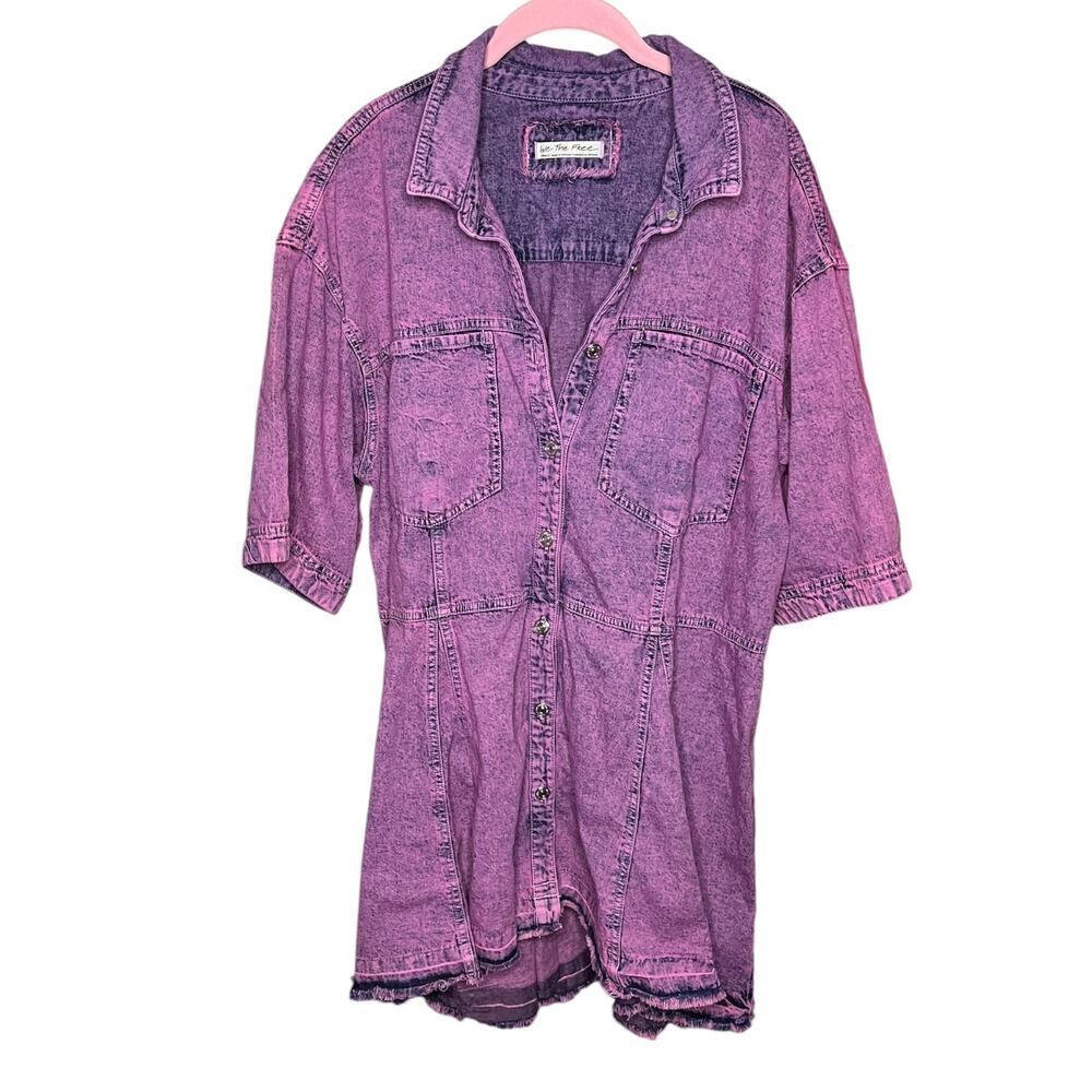 Free People Jenny Denim Tunic Knockout Pink Overdye Size Small
